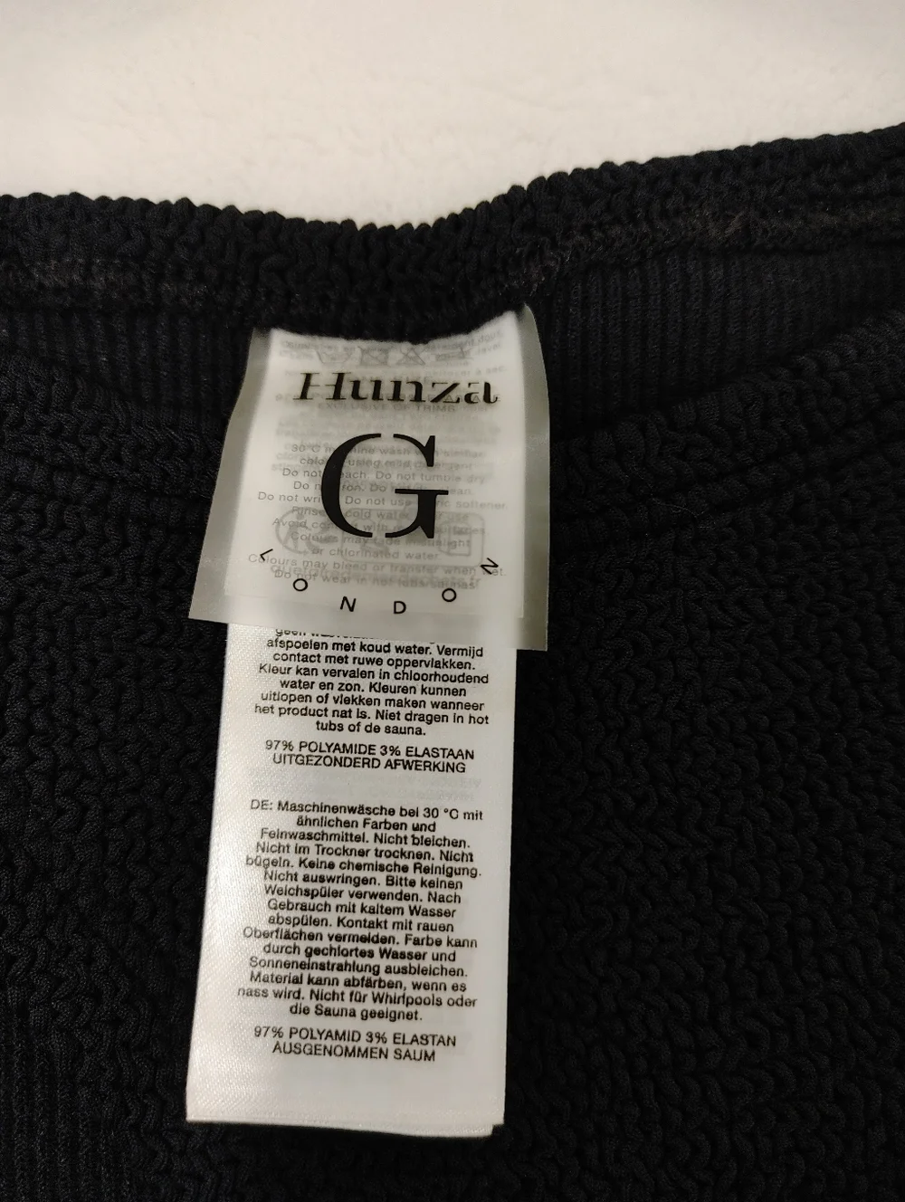 HUNZA G Black Stretch Nylon Nadine Bikini One Size SW1